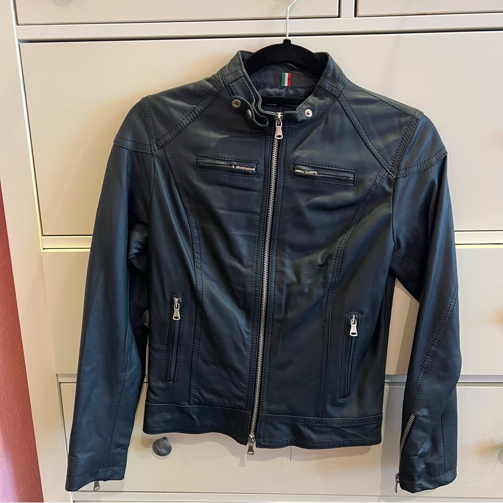 Black Italian Leather Biker Jacket - Women